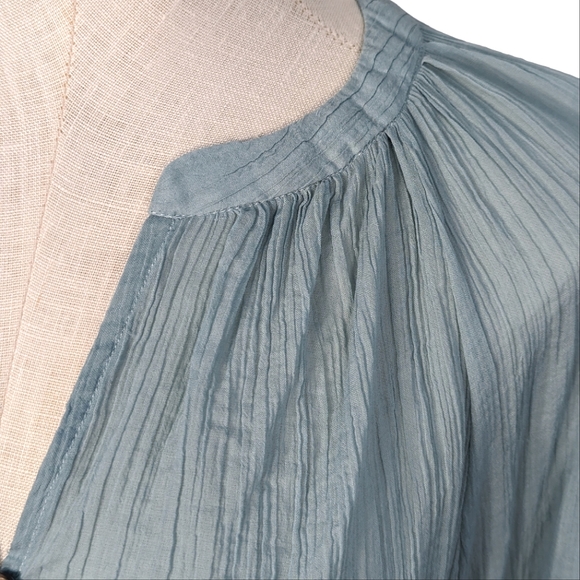 Free People Freya Crinkle Gauze Texture Button Long Sleeve Sheer Blouse Medium - Picture 6 of 10